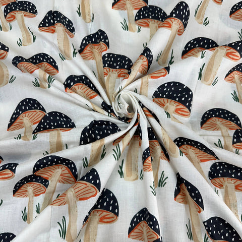 Black Mushrooms Indian Block Print Cotton