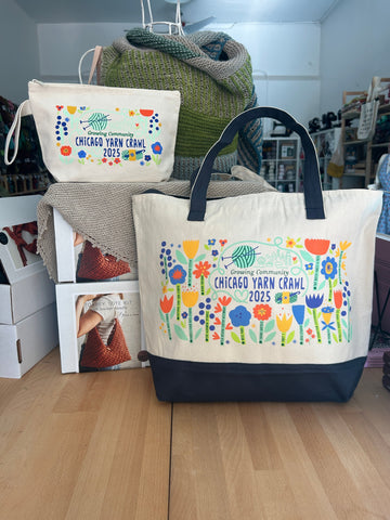 2025 Chicago Yarn Crawl Tote Bag Blue or Natural (Presale through July 19)