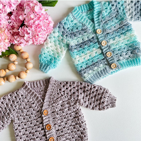 Crochet Mini Pop Baby Cardigan Advanced Beginner+ Sundays May 5, 12, 16, 26 (4 weeks) 3:00 - 5:00pm