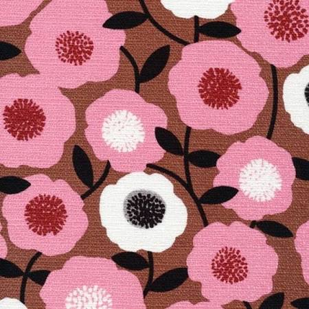 Modern Retro Blooms In Pink Bark Cloth
