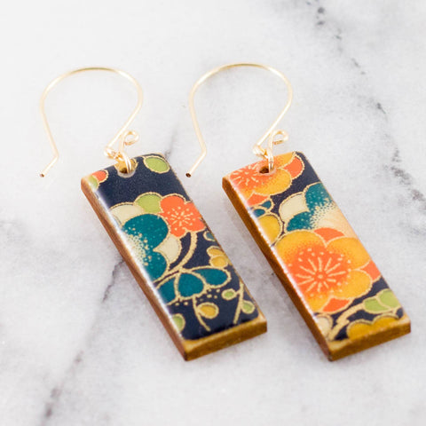 Navy + Gold Floral Earrings (No Man's Land)