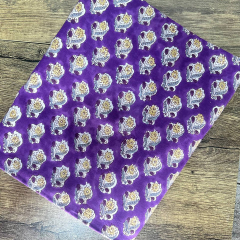 Purple Flower Indian Block Print Cotton