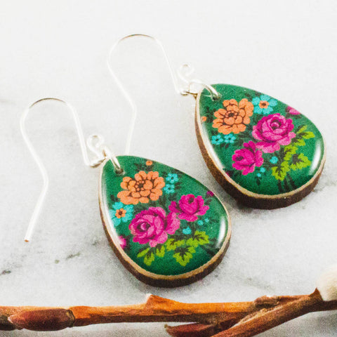 Bright Green Floral Earrings (No Man's Land)