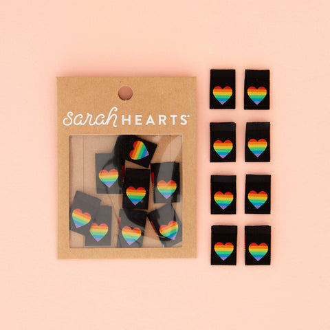 Sarah Hearts Pride Rainbow Heart Woven Labels