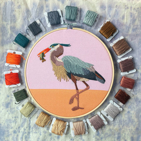 Great Blue Heron Embroidery and Beadwork Kit (Kate Wyatt Fine Art)
