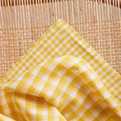 Gingham Vichy Off-White Lemon Fabric