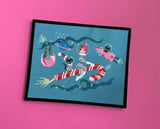 Miss Fluff Candy Cane Rocket Girl Cross Stitch Kit (Spot Colors)