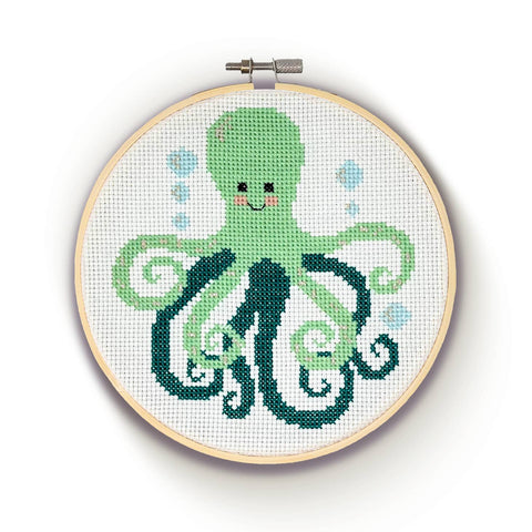 Green Octopus Cross Stitch Kit