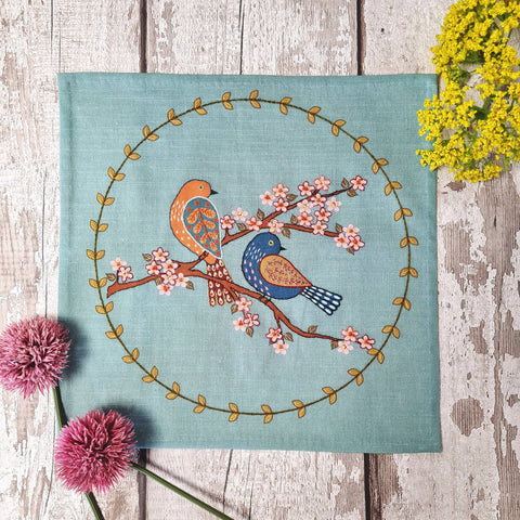 Birds & Blossoms Printed Linen Embroidery Kit