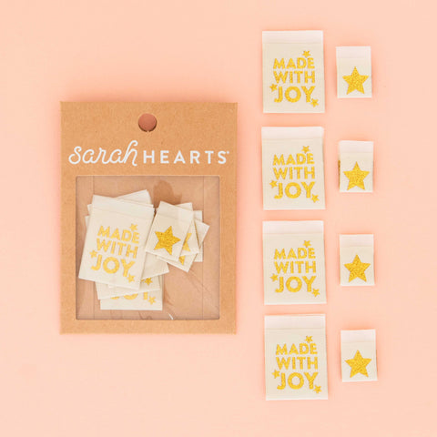 Sarah Hearts Made with Joy and Star Woven Christmas Labels