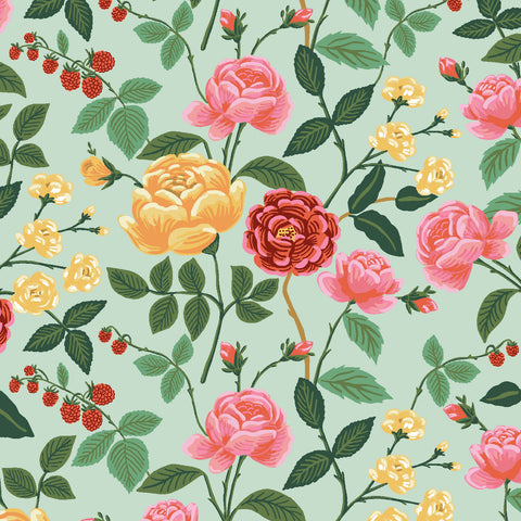 English Rose Roses Mint Rayon