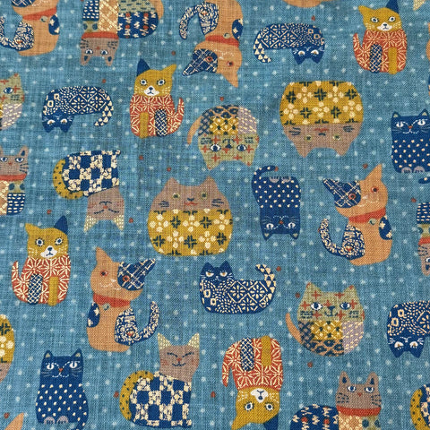 Nara Homespun Golden Cats Light Blue