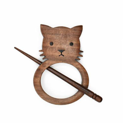 Lykke Shisham Wood Shawl Pin — Cat