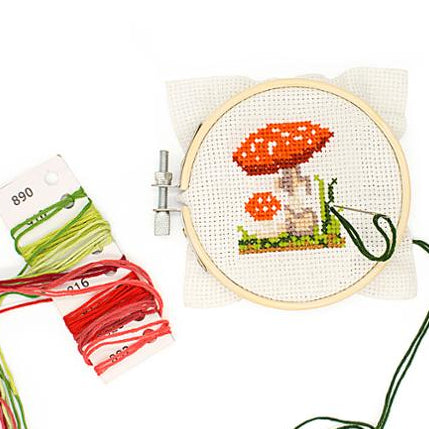 Mushroom Mini Cross Stitch Kit (Kikkerland)