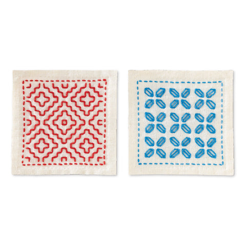 Sashiko Persimmon Flower and Diamond Two-Piece Coaster Kit SK-481