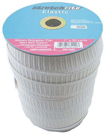 Woven 1" Flat Non-Roll Elastic White (Stretchrite)
