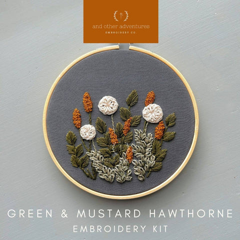 Hand Embroidery Kit Hawthorne in Green & Mustard