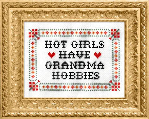 Hot Girls Have Grandma Hobbies Cross Stitch Kit (Subversive Cross Stitch)